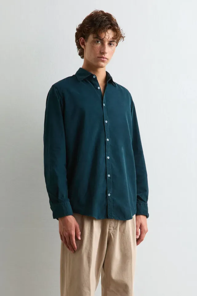 Massimo Alba Genova Camicia Uomo Steel Blue Velluto Coste