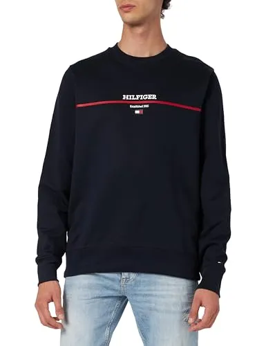 Tommy Hilfiger Stripe felpa uomo blu Desert Sky senza cappuccio L