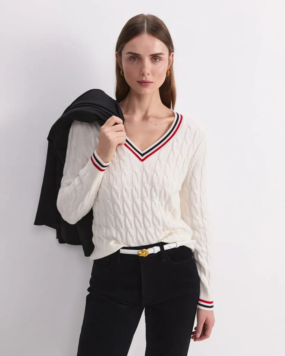 Sportscraft Merino Cable Maglione scollo V lana merino