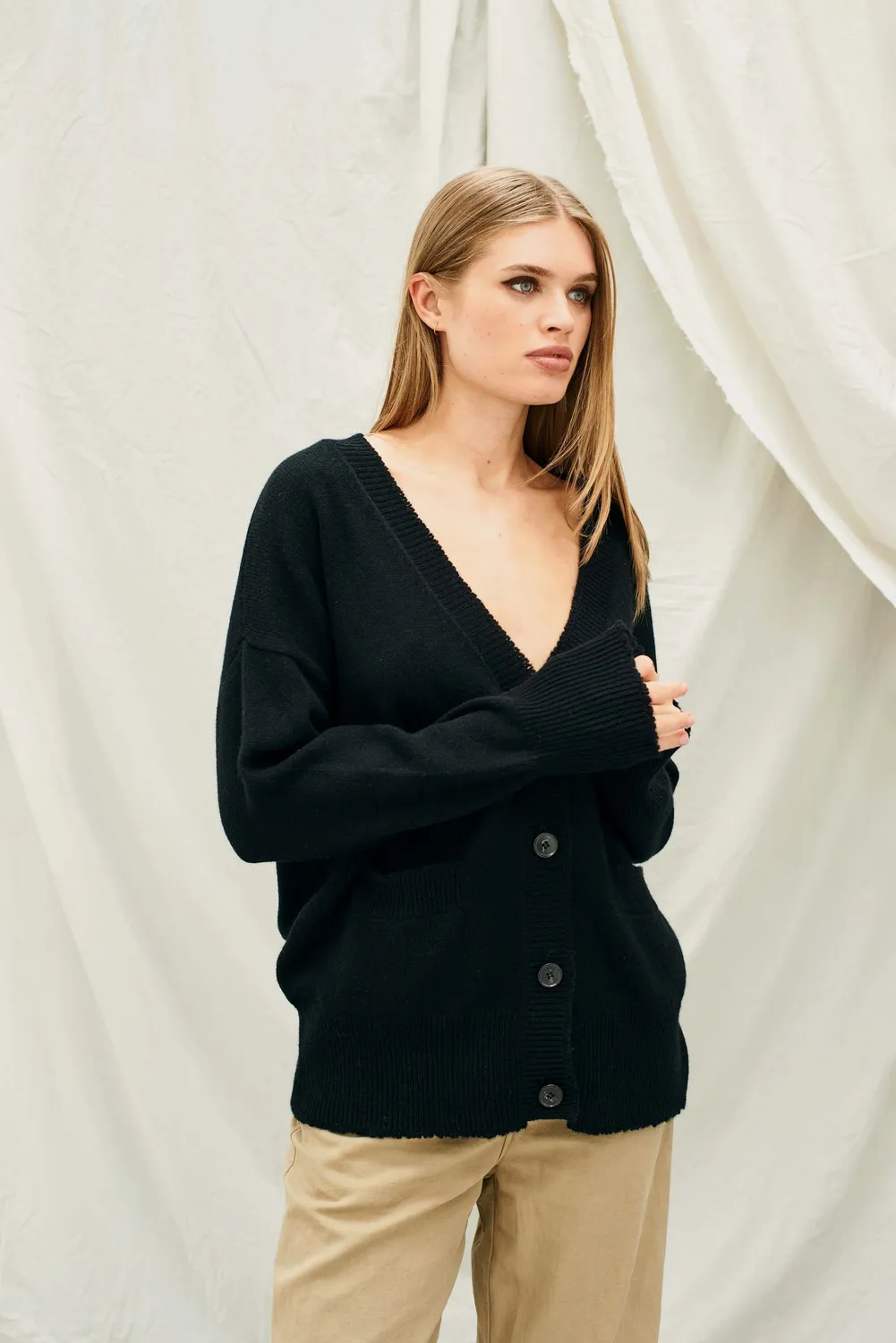 Jumper 1234 Boyfriend Heavy cardigan cashmere nero pesante
