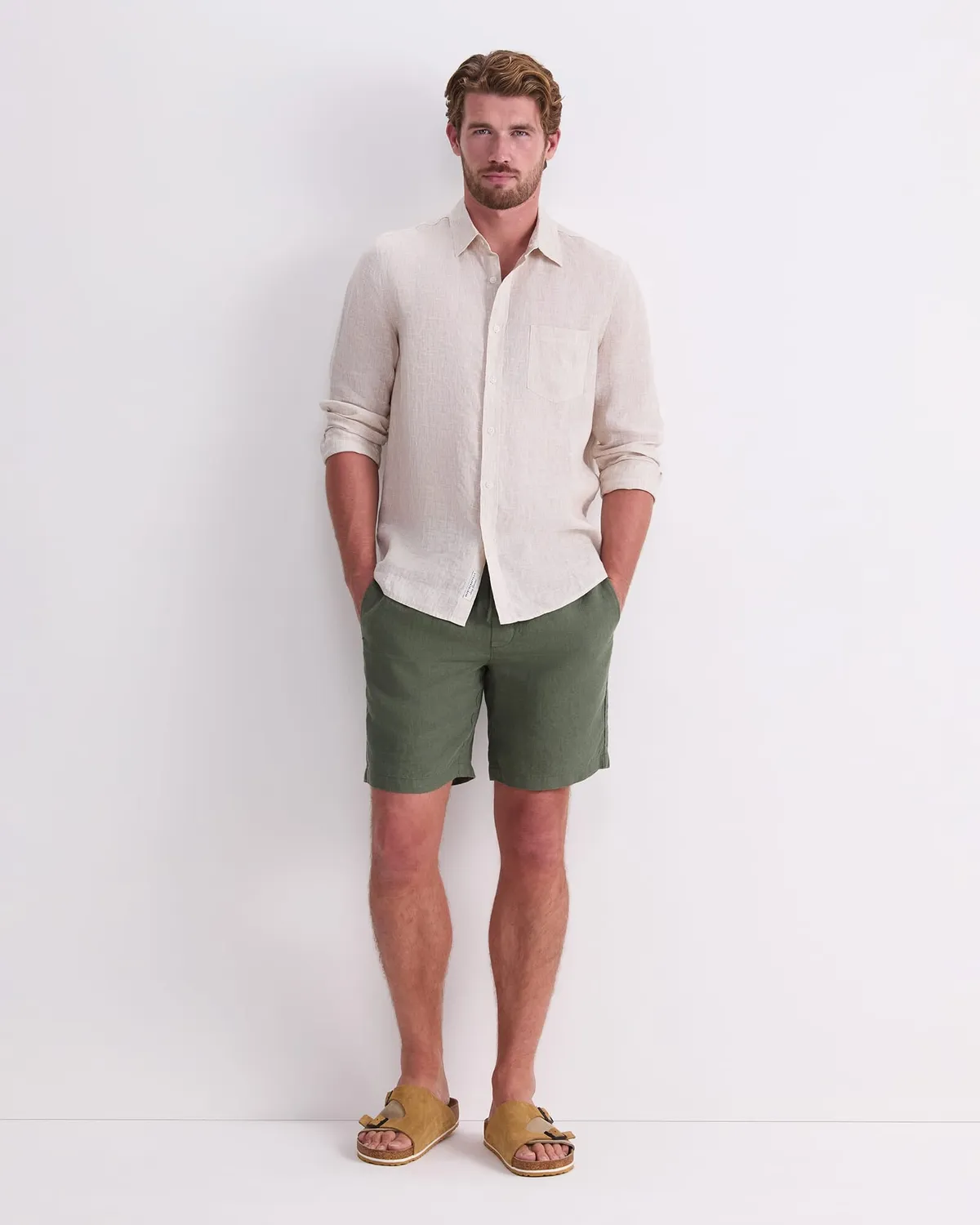 Sportscraft Caffery Yarn-Dyed shorts lino elasticizzati