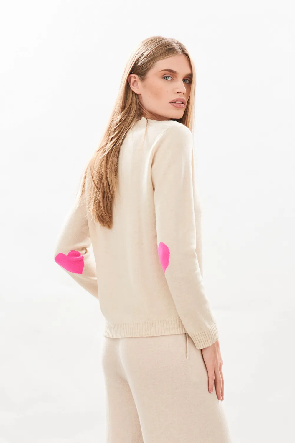 Jumper 1234 Heart Patch cardigan cashmere oatmeal rosa