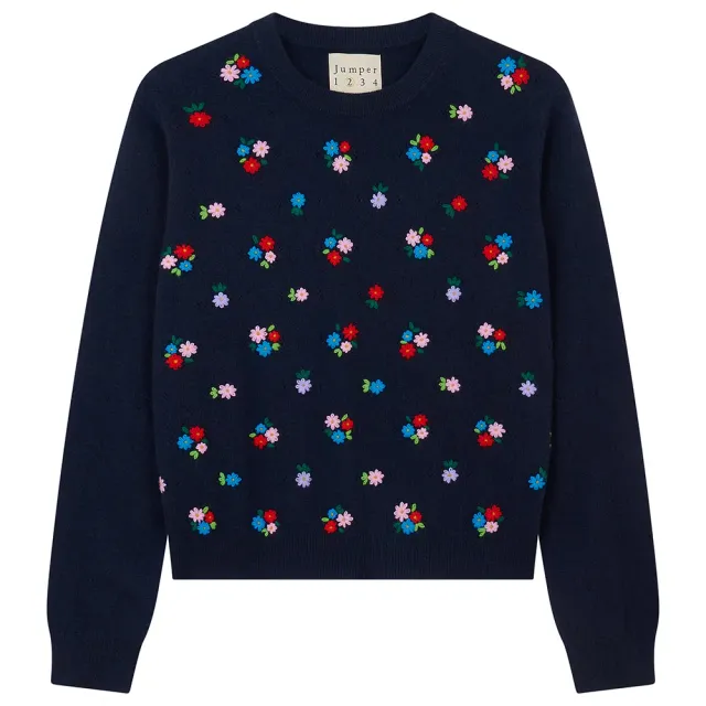 Jumper 1234 Embroidered Floral Crew maglione navy ricamato