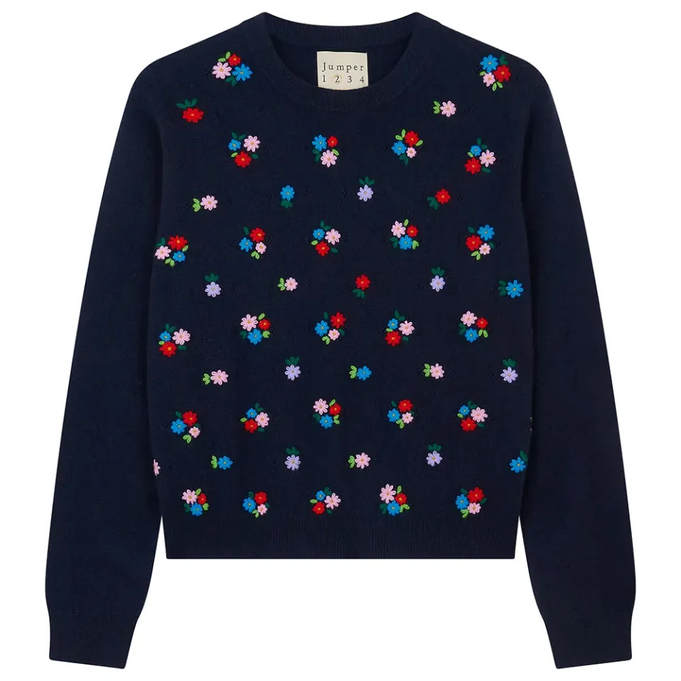 Jumper 1234 Embroidered Floral Crew maglione navy ricamato