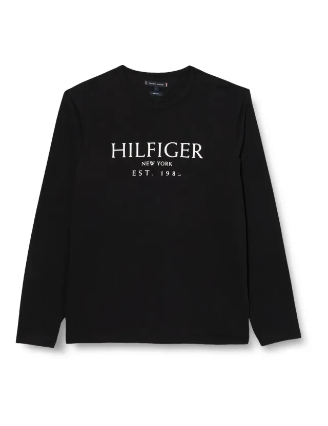 Tommy Hilfiger Girocollo Maglietta Maniche Lunghe Uomo Nera Cotone