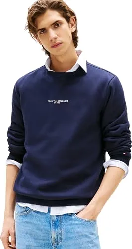 Tommy Logo Crewneck Felpa Girocollo Blu Uomo