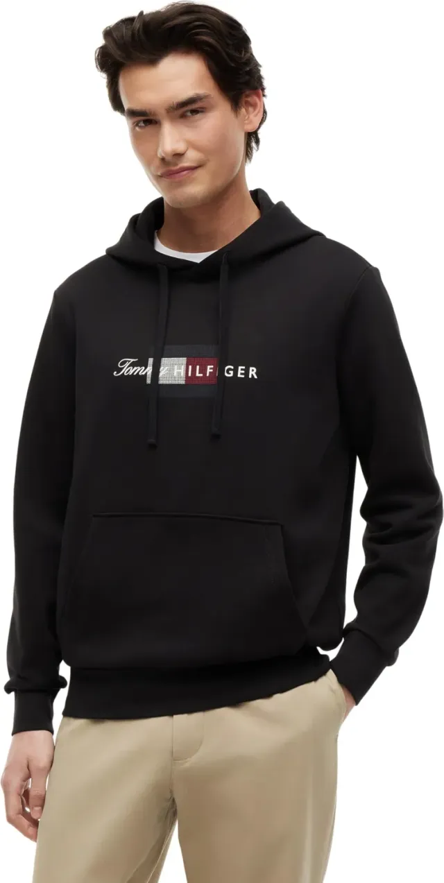 Tommy Hilfiger Script Flag Hoodie felpa nera uomo