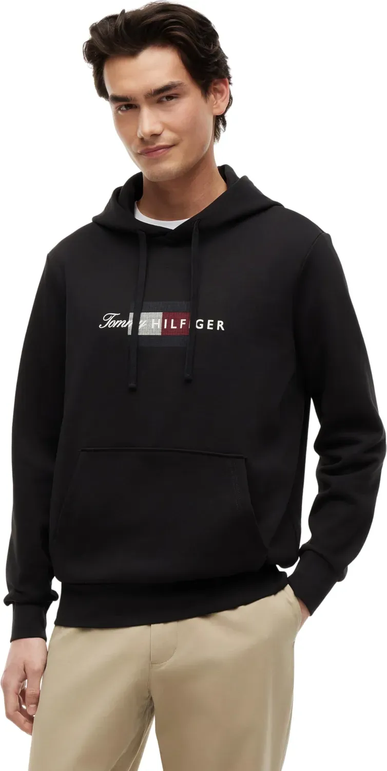 Tommy Hilfiger Script Flag Hoodie felpa nera uomo