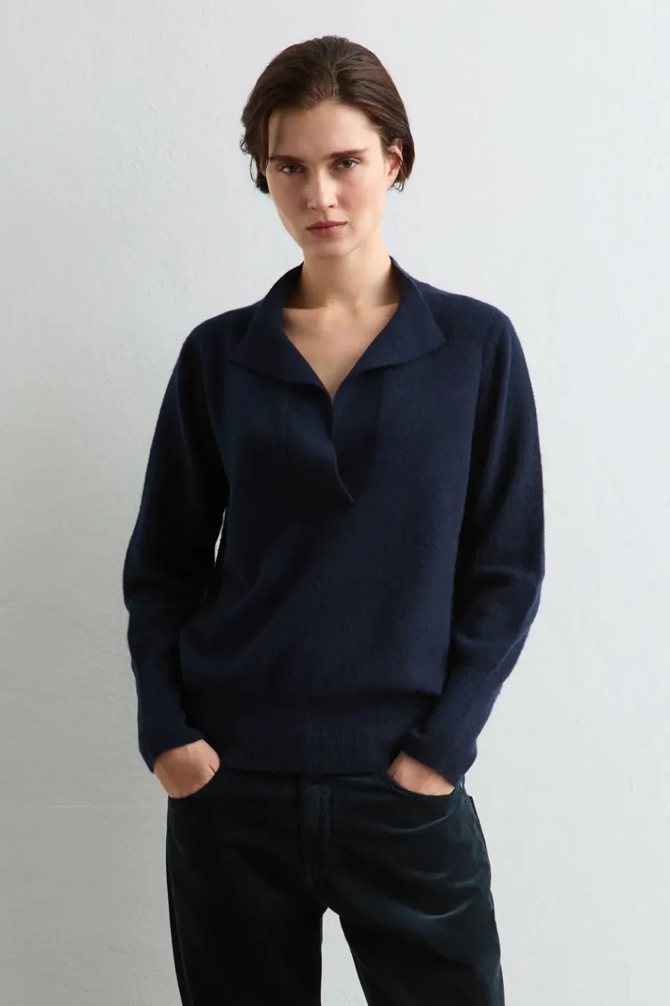 Massimo Alba Lucy polo donna blu cashmere boxy