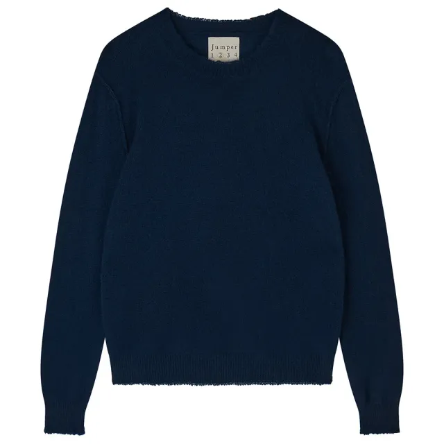 Jumper 1234 Cashmere Distressed Crew maglione blu navy