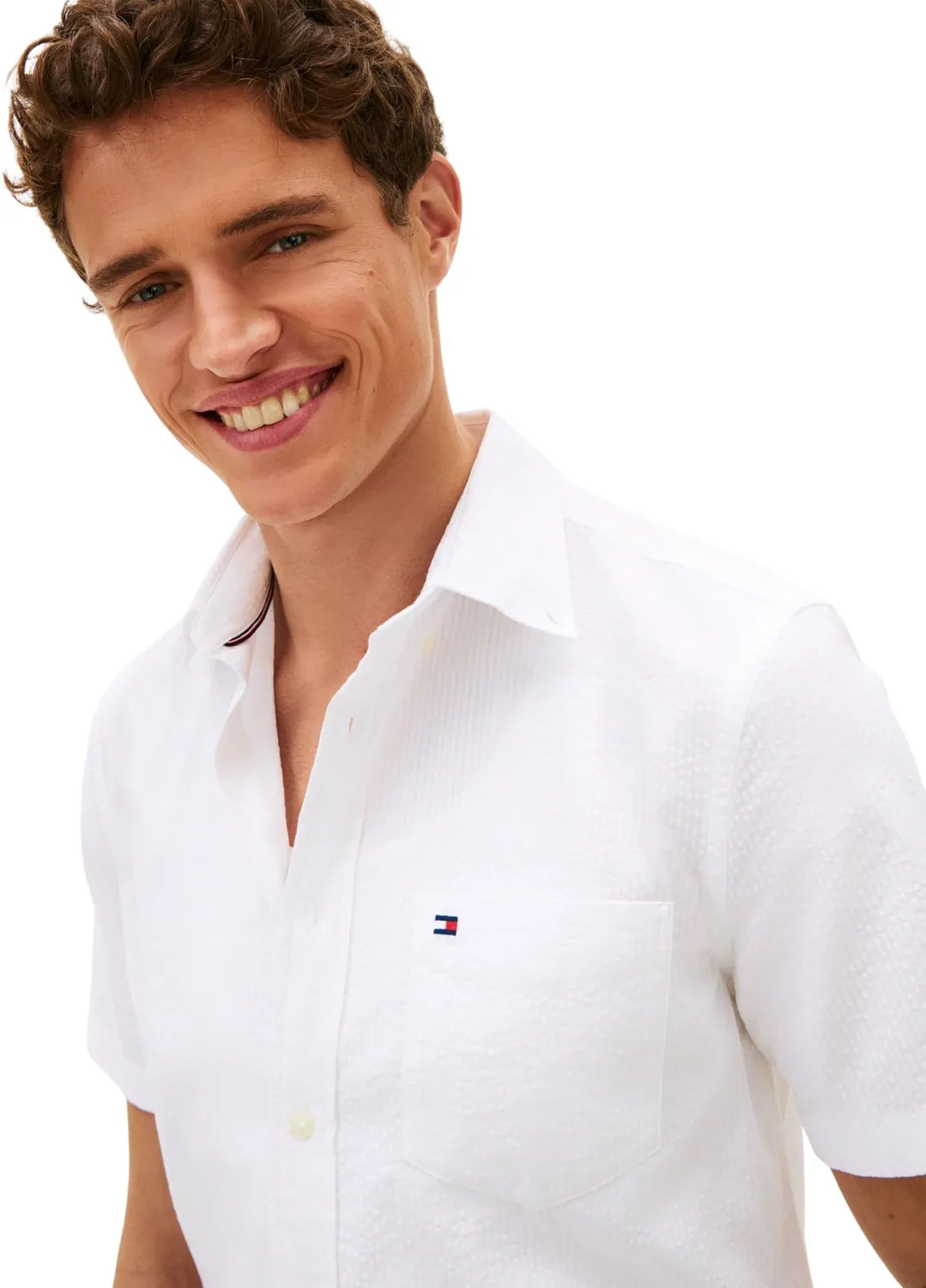 Tommy Hilfiger Seersucker MW0MW38570 camicia uomo azzurra leggera