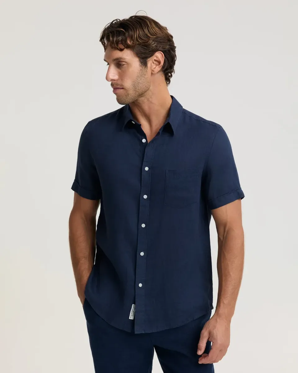 Sportscraft Linen camicia lino manica corta uomo regular