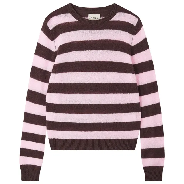 Jumper 1234 Cashmere Stripe Crew maglione marrone rosa leggero