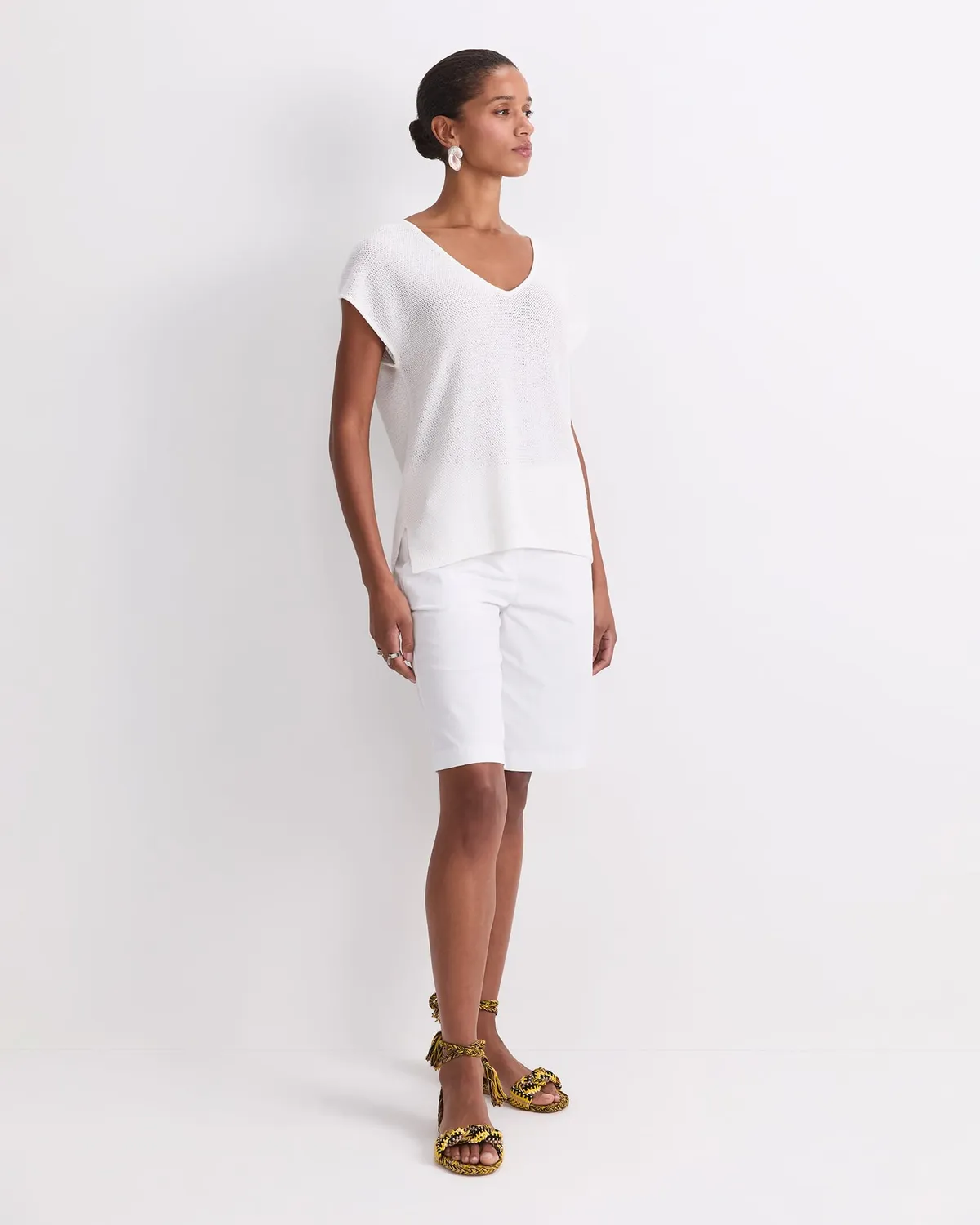 Sportscraft Luisa top maglia scollo V misto lino