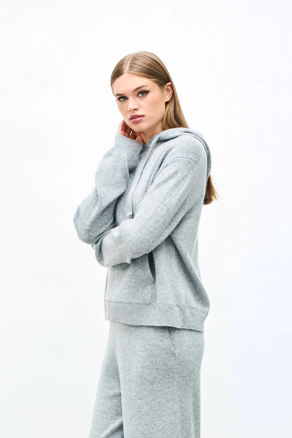 JUMPER 1234 Merino pantaloni joggers lana grigio gamba larga