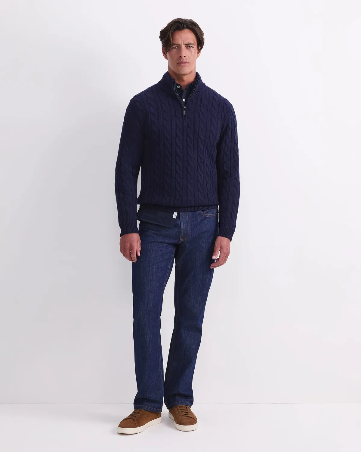Sportscraft Cable maglione mezza zip trecce lana uomo