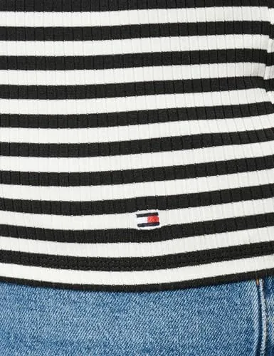 Tommy Hilfiger Slim Canotta a Costine Ecru/Black M