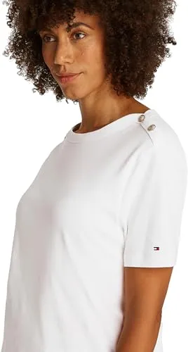 Tommy Reg Stripe Gold maglietta donna nera maniche corte