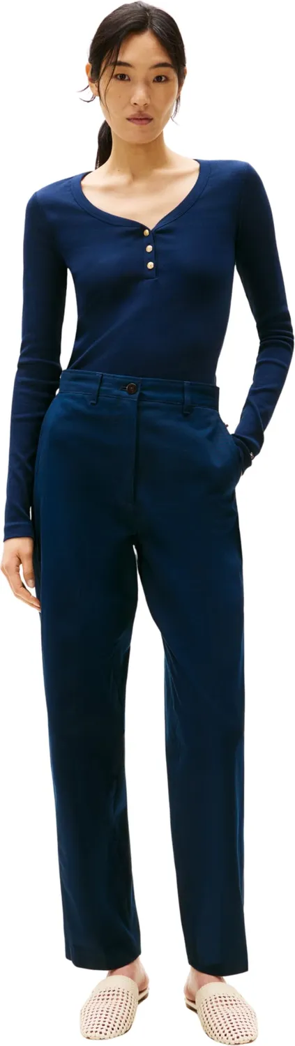 Tommy Hilfiger Henley Slim Maglia Donna S Ecru