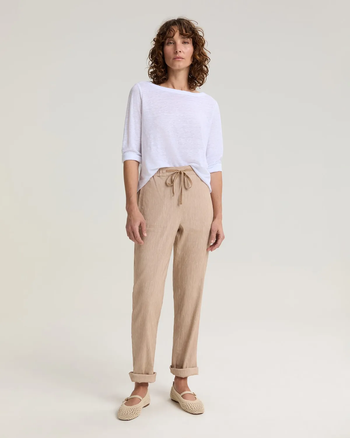 Sportscraft Rosa pantalone lino elasticizzato con coulisse