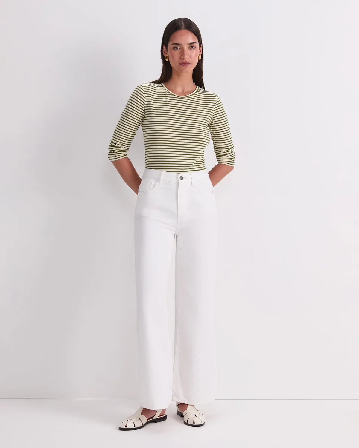 Sportscraft Simmi Wide Leg jeans bianchi elasticizzati