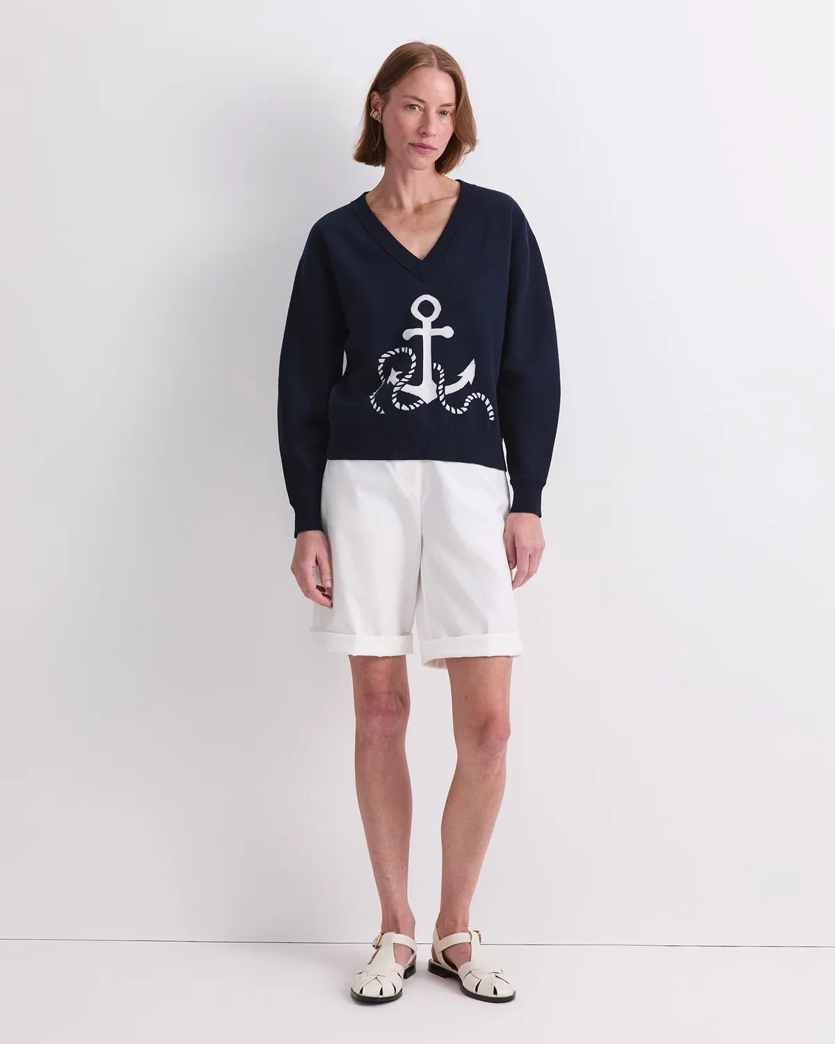 Sportscraft Anchor maglione cotone jacquard scollo V