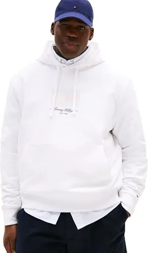 Tommy Hilfiger Ithaca felpa cappuccio uomo bianca taglie forti