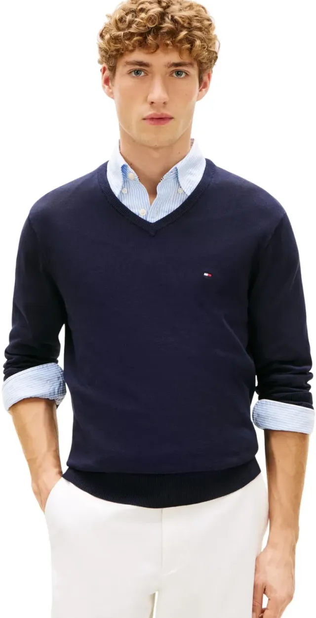 Tommy Hilfiger Essential Cotton maglione blu XXL scollo a V