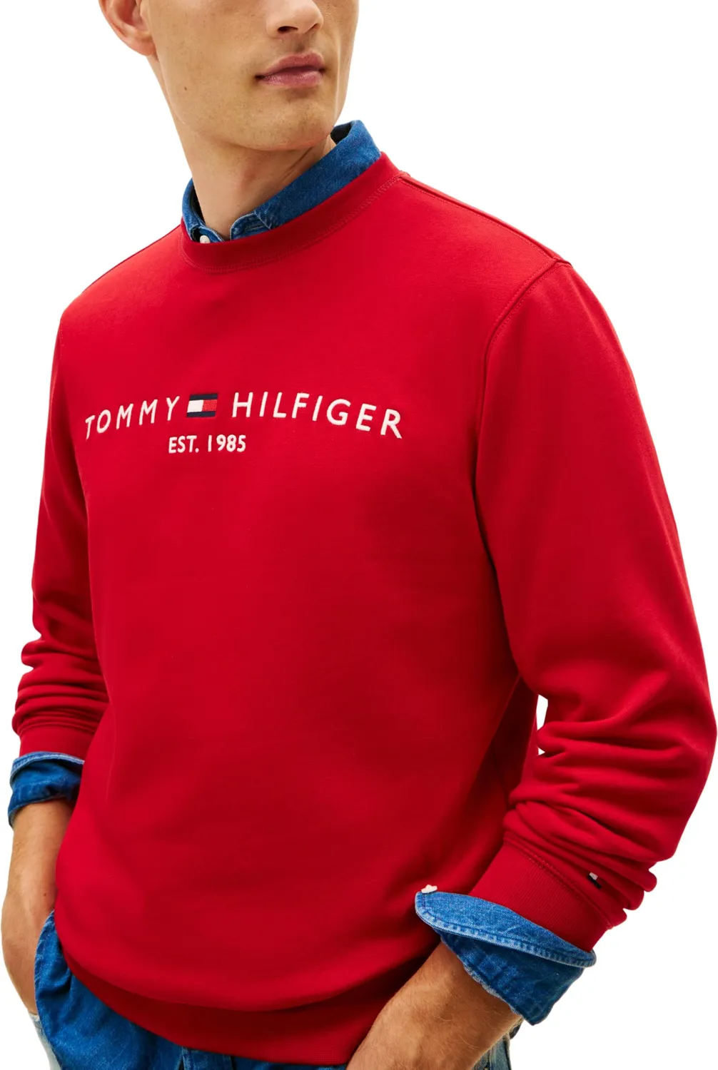 Tommy Hilfiger felpa uomo girocollo blu Desert Sky