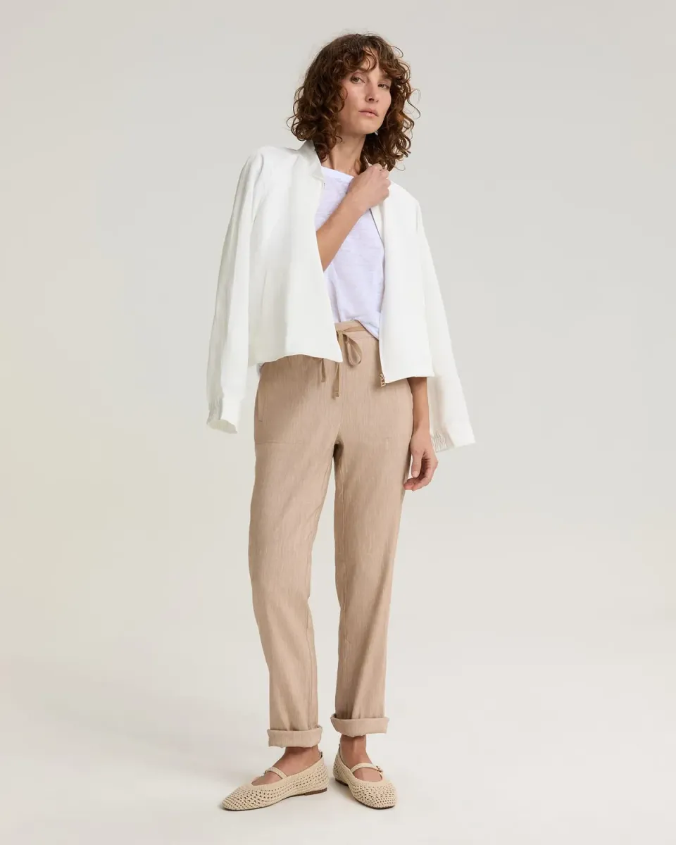Sportscraft Rosa pantalone lino elasticizzato con coulisse