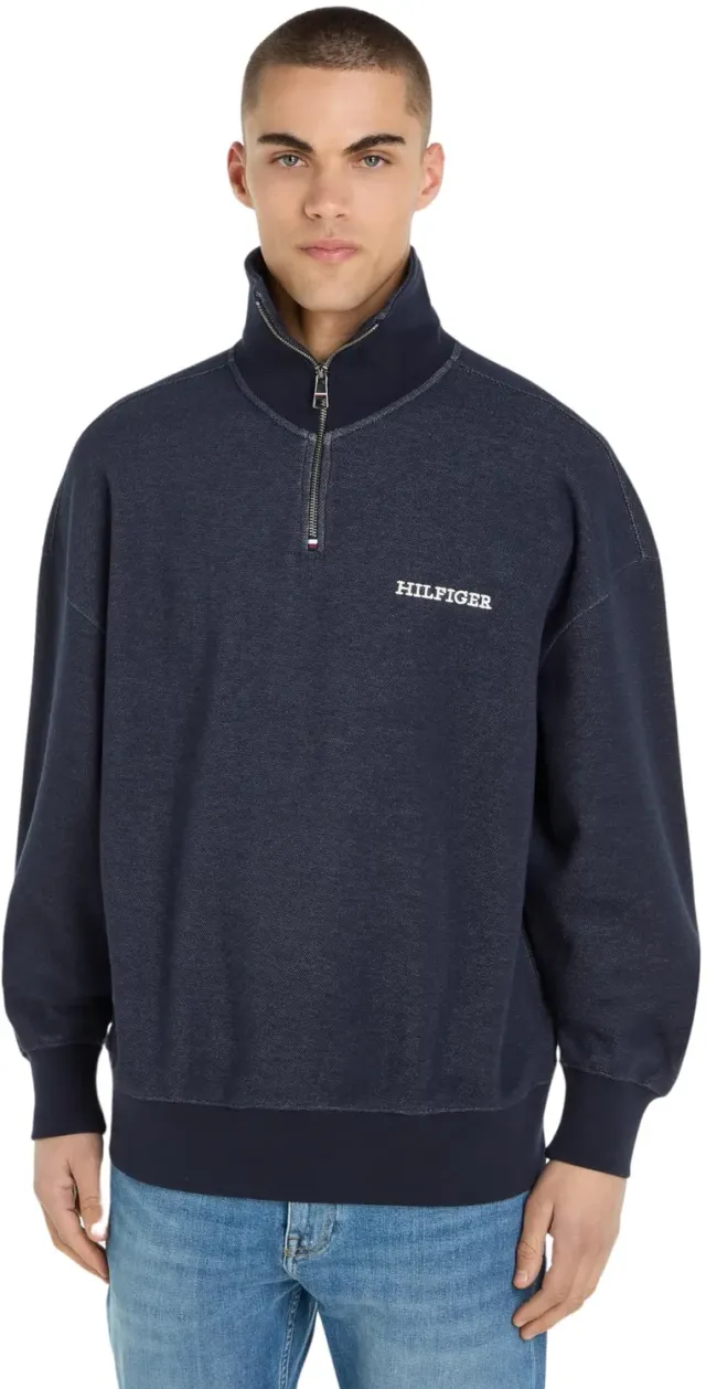 Tommy Hilfiger Monotype Honeycomb MW0MW33637 maglione mezza zip blu