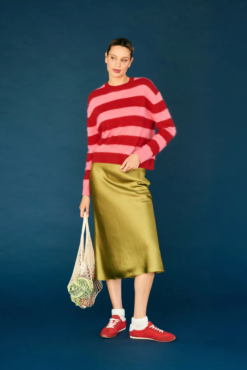 Jumper 1234 Brushed Wool Stripe Crew maglione rosso rosa