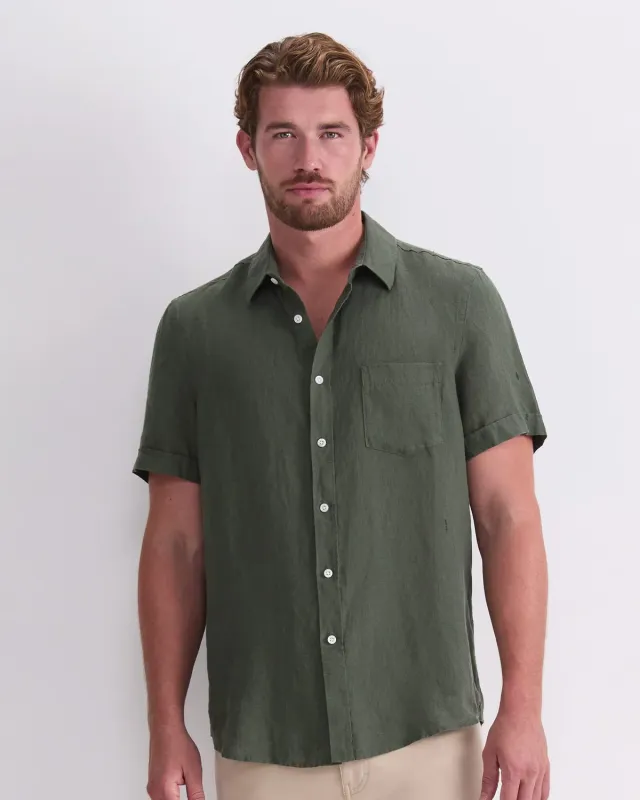 Sportscraft camicia uomo lino maniche corte tinta filo