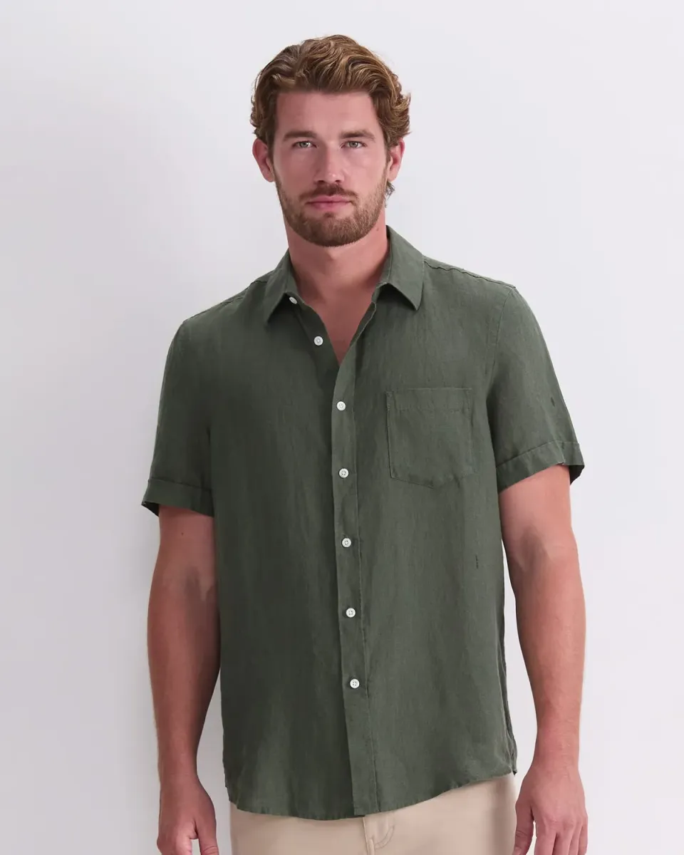 Sportscraft camicia uomo lino maniche corte tinta filo