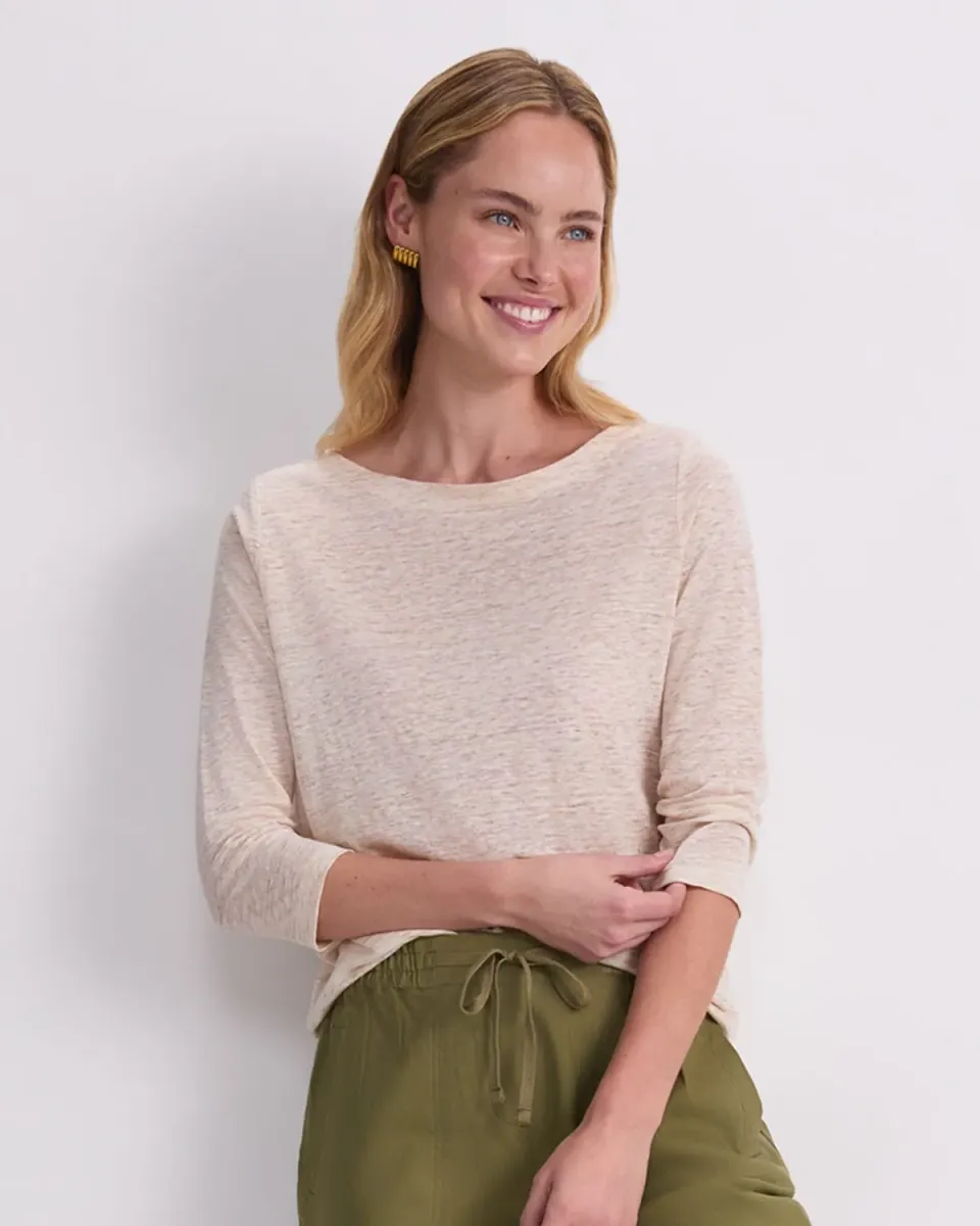 Sportscraft Cecile Linen Top top lino M rigato scollo barca