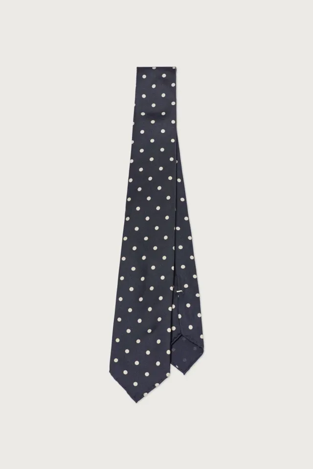 Massimo Alba Tie cravatta blu seta pois 7 cm