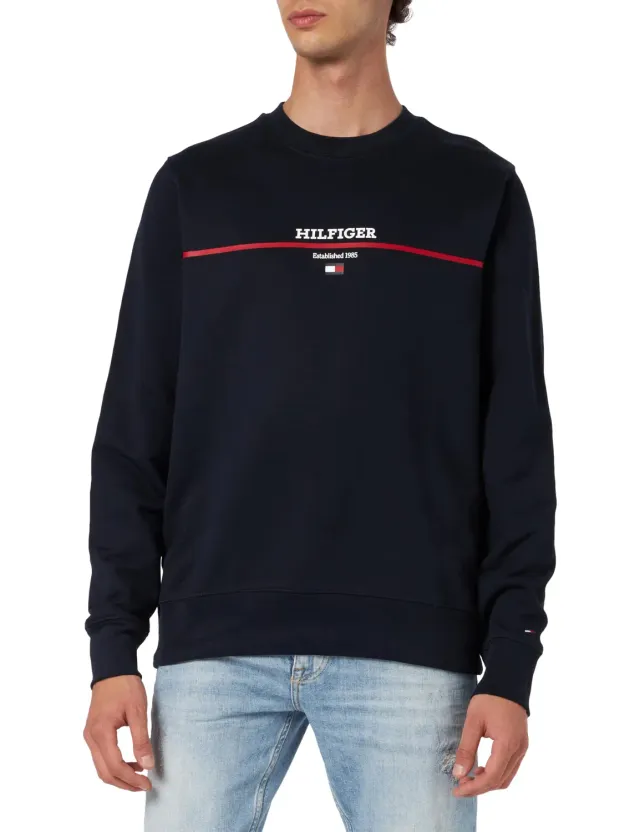Tommy Hilfiger Stripe felpa uomo blu Desert Sky senza cappuccio L