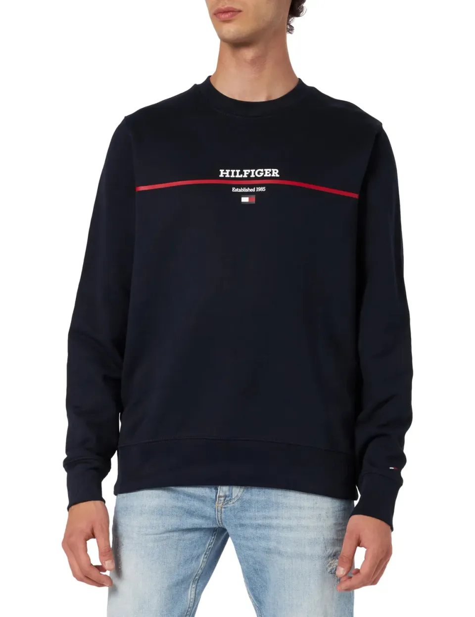 Tommy Hilfiger Stripe felpa uomo blu Desert Sky senza cappuccio L