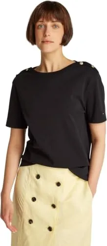 Tommy Reg Stripe Gold maglietta donna nera maniche corte