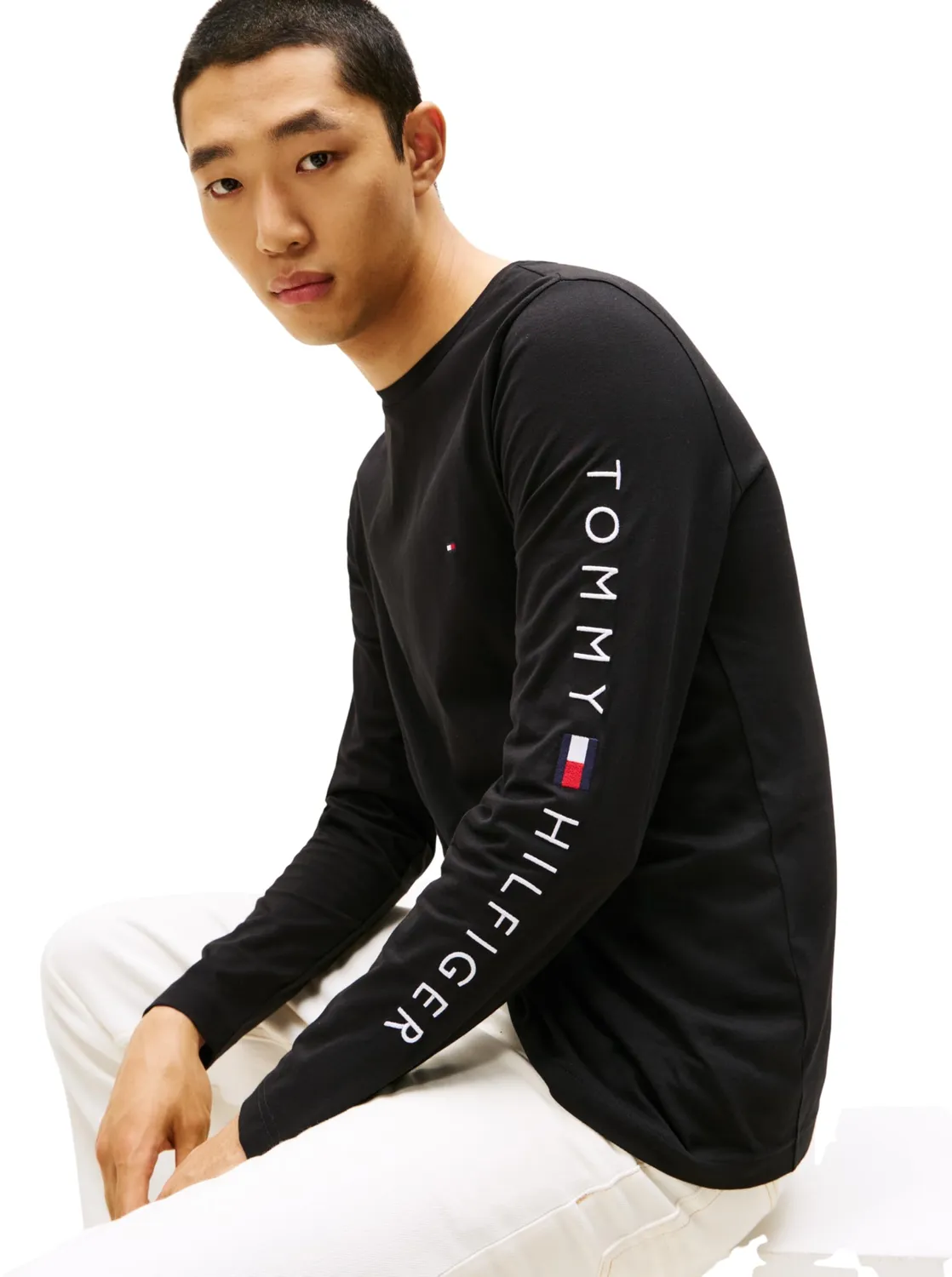 Tommy Hilfiger Logo maglia uomo maniche lunghe cotone nera