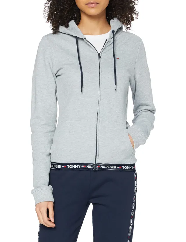 Tommy Hilfiger Terry felpa zip donna cappuccio blu navy