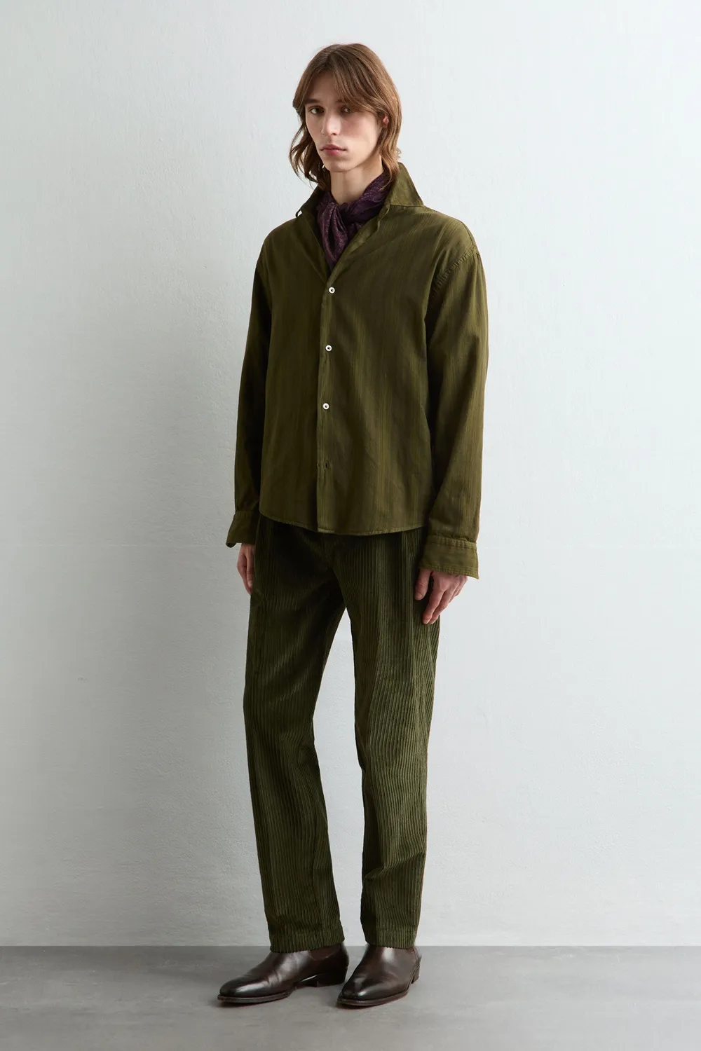 Massimo Alba Boxy camicia uomo moss green cotone