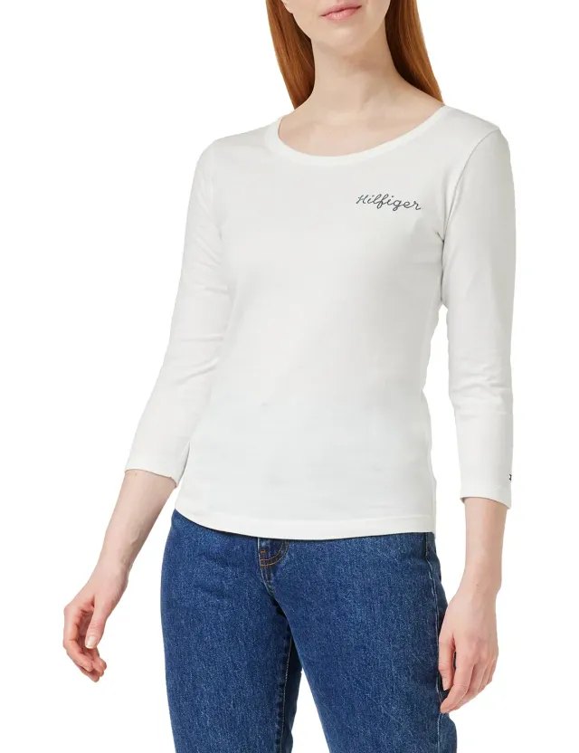 Tommy Hilfiger Basic maglietta maniche lunghe donna ecru XL