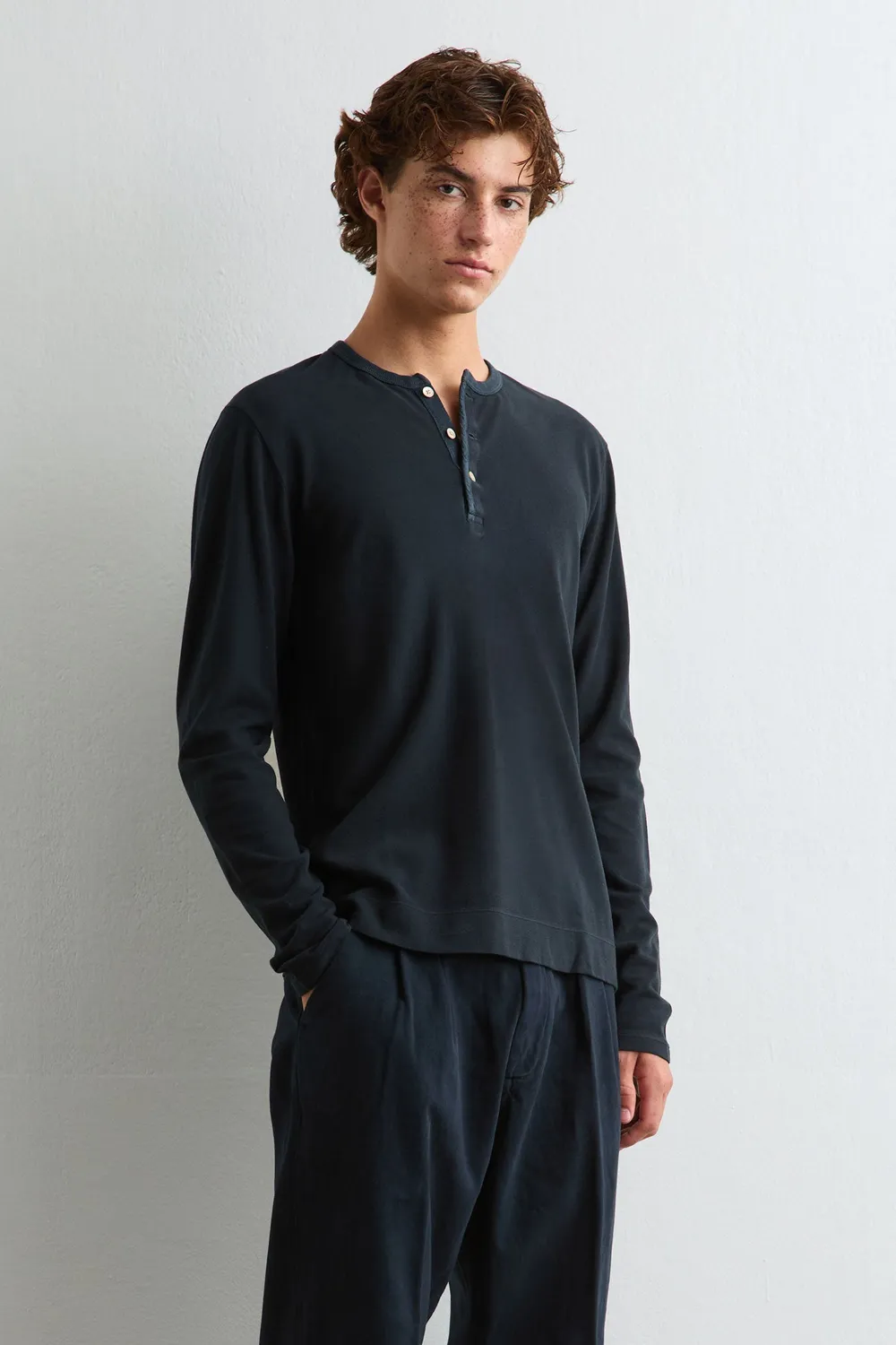 Massimo Alba Manchester maglia henley blu scuro cashmere