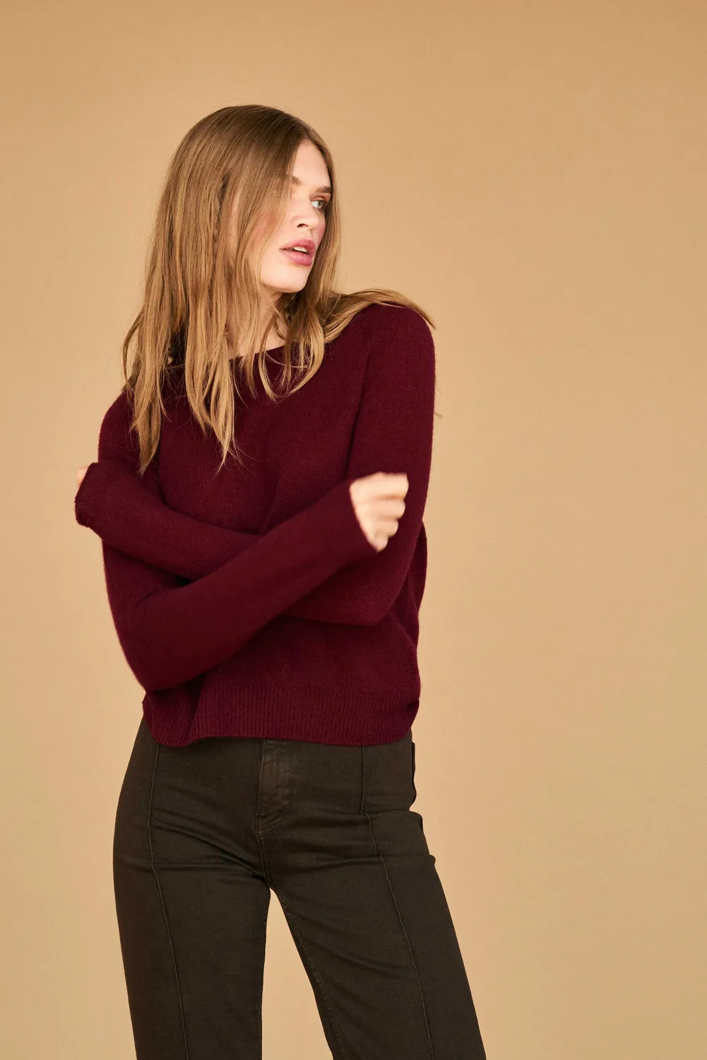 Jumper 1234 Cashmere Distressed Crew maglione bordeaux
