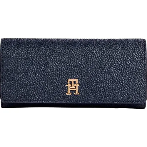 Tommy Hilfiger TH Emblem Large Flap portafoglio donna blu monogramma