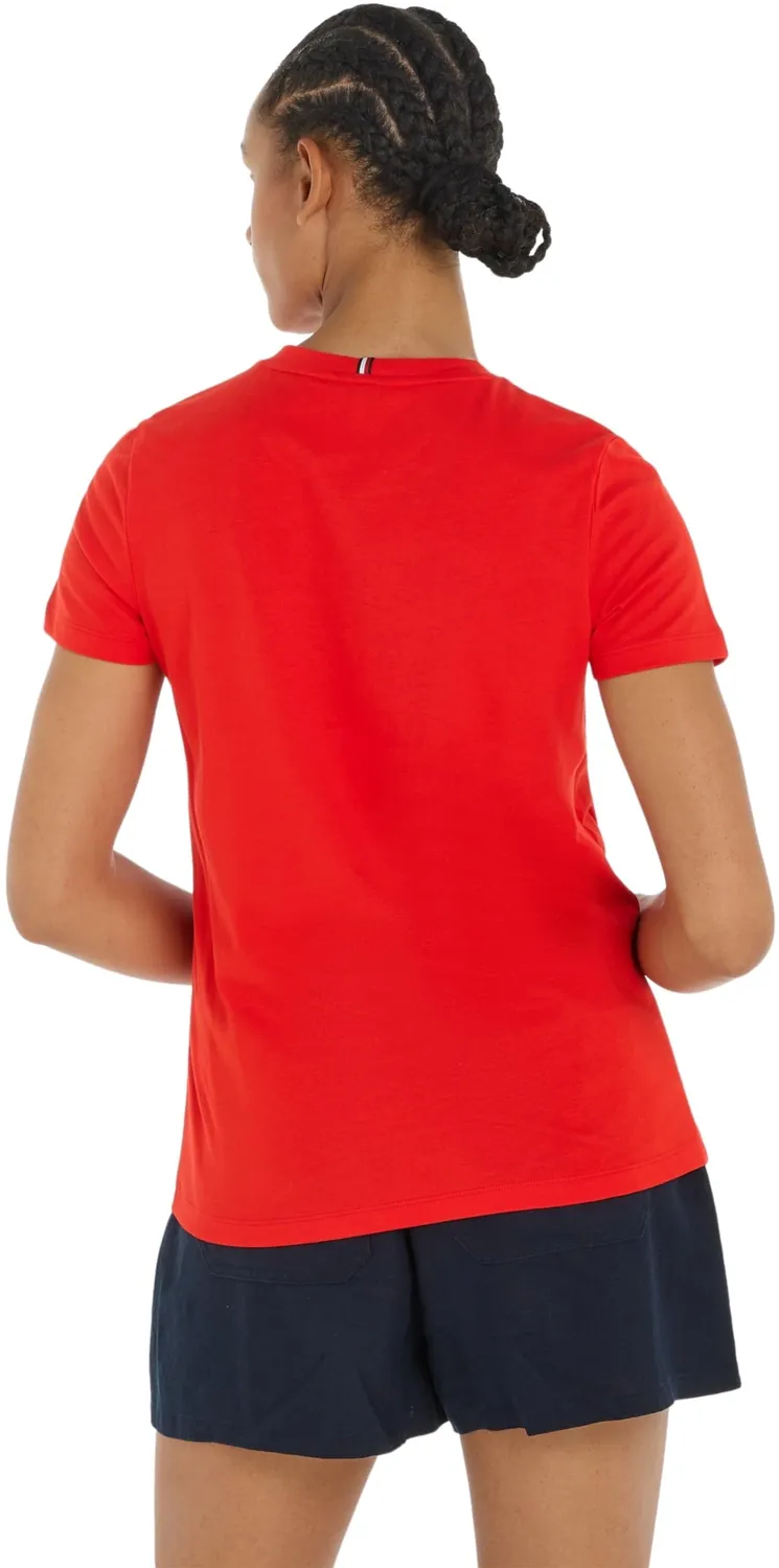 Tommy Hilfiger T-Shirt Donna Maniche Corte Rossa Scollo Rotondo