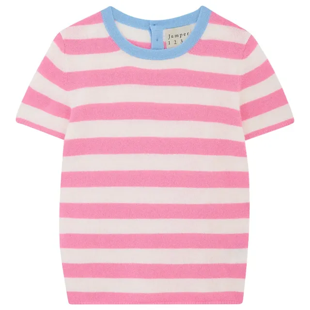 JUMPER 1234 Cashmere Stripe T-Shirt maglietta rosa crema