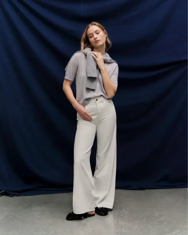 Sportscraft Simmi Wide Leg jeans bianchi elasticizzati