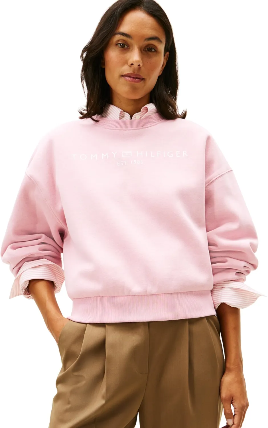Tommy Hilfiger Corp Logo WW0WW47831 felpa donna nera girocollo
